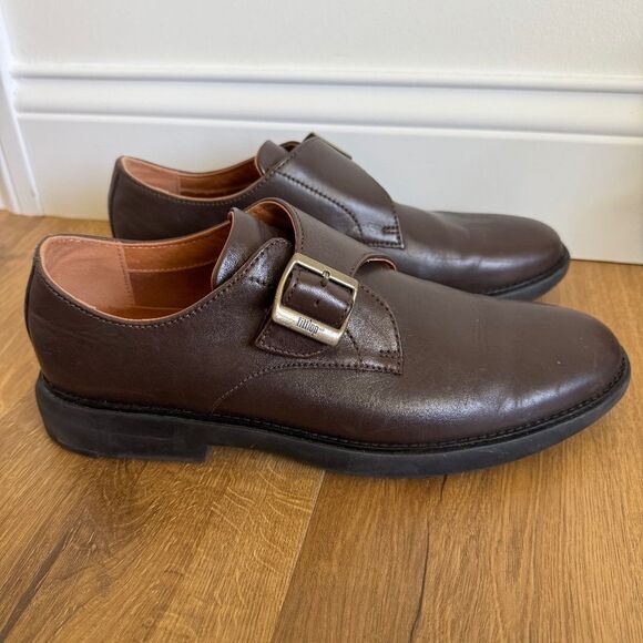 FitFlop HAGEN Mens Leather Monk Shoes - Brown with Brass Derby Buckle | Size 12 main image 6